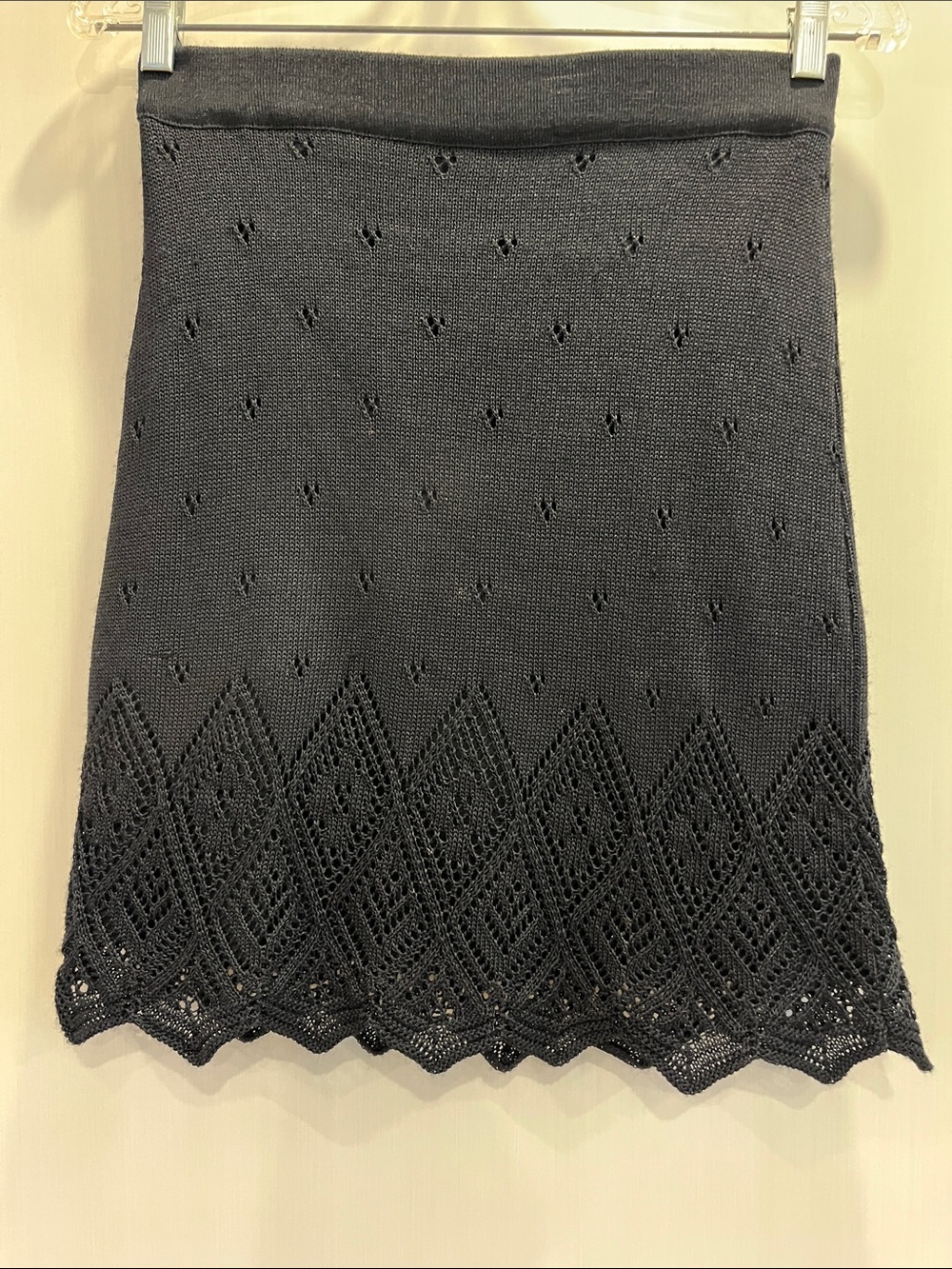 Clara Colin’s Paris Black Knit Lace-Hem Women's Skirt made in France